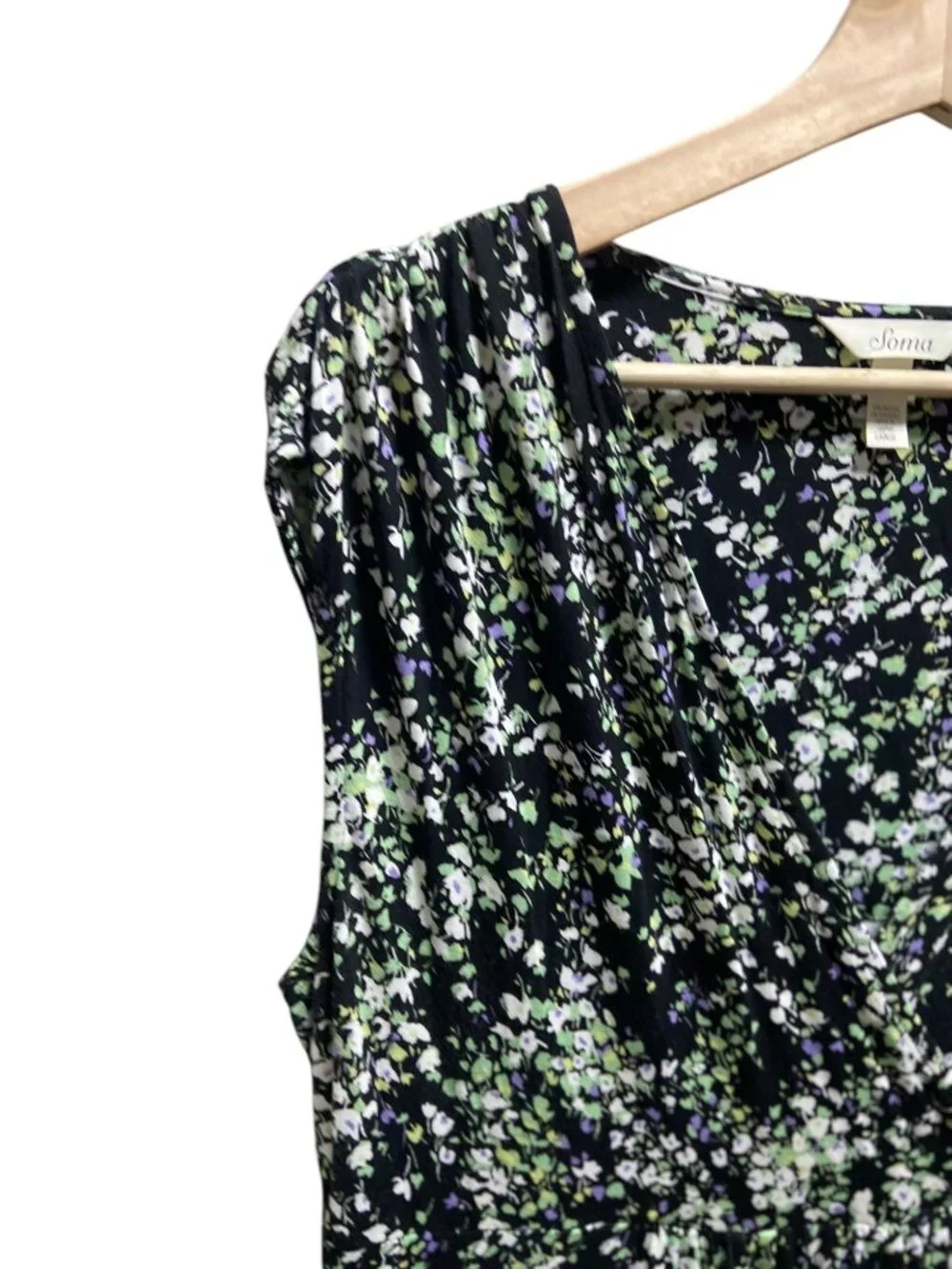 Soma Jersey Knit Floral Dress Black Size L Cottagecore Spring Bohemian Vacation - Picture 7 of 12